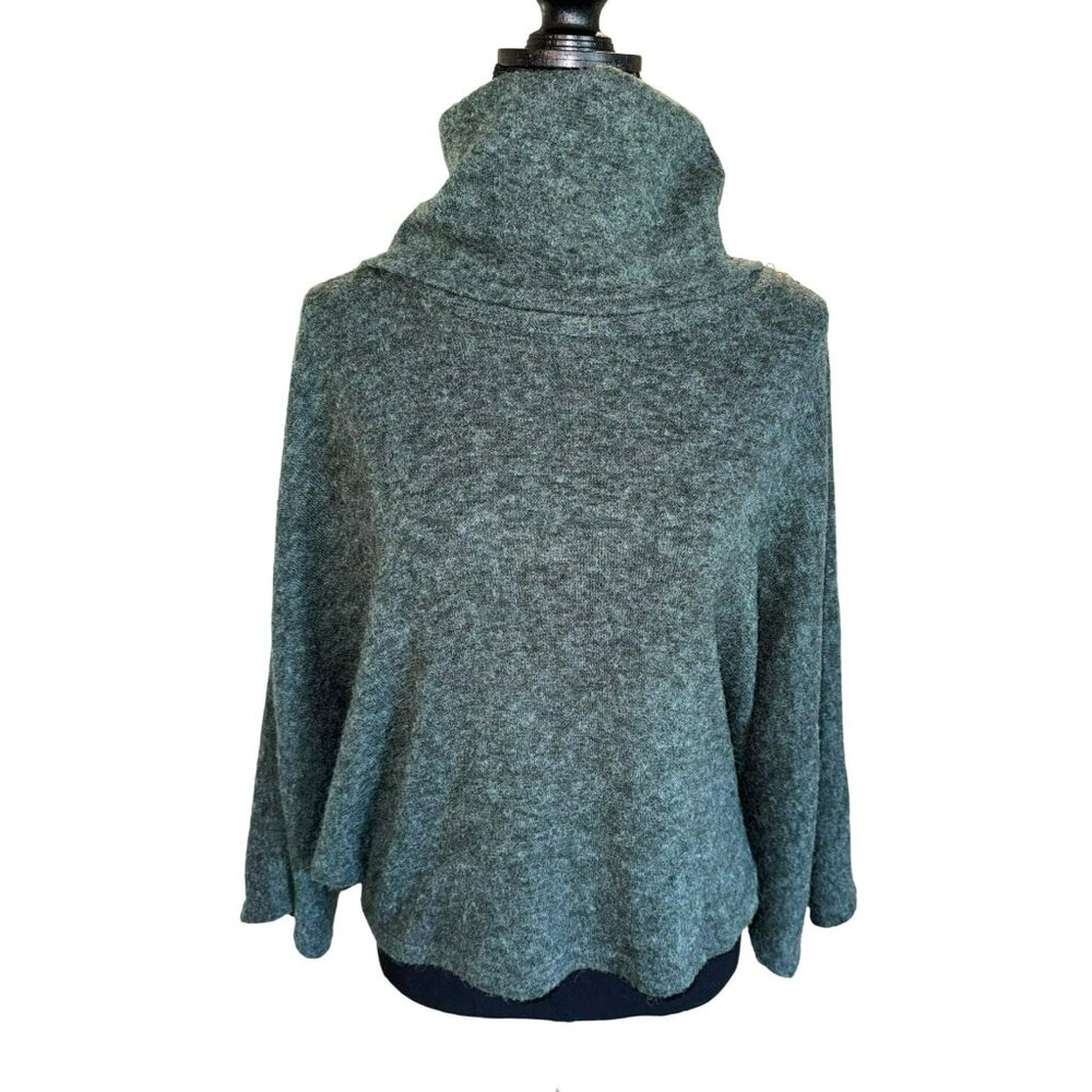 Natural Story Wool Gray Cowl Neck Poncho Sweater With Bow Organic Sustainable M